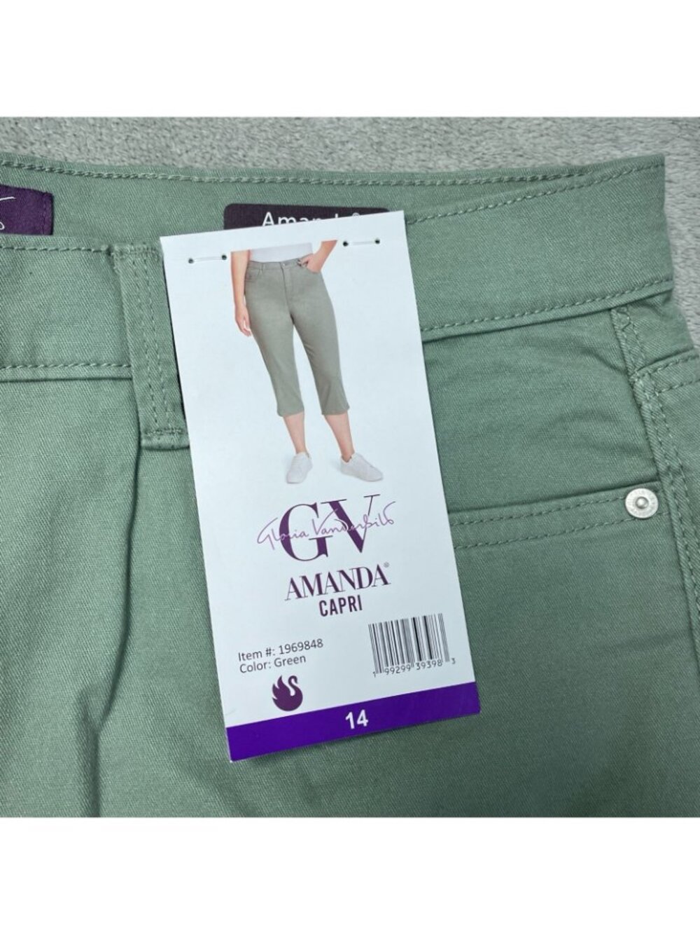 NWT Gloria Vanderbilt Women's 14 Green Amanda Cloud Twill Capri Pants C0563 - Picture 12 of 14